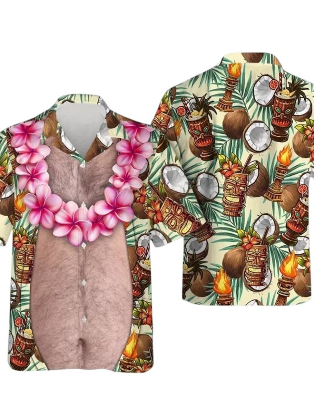 Mens Funny Hawaiian Shirt Tiki Coconut Novelty Button Up 3XL NWOT